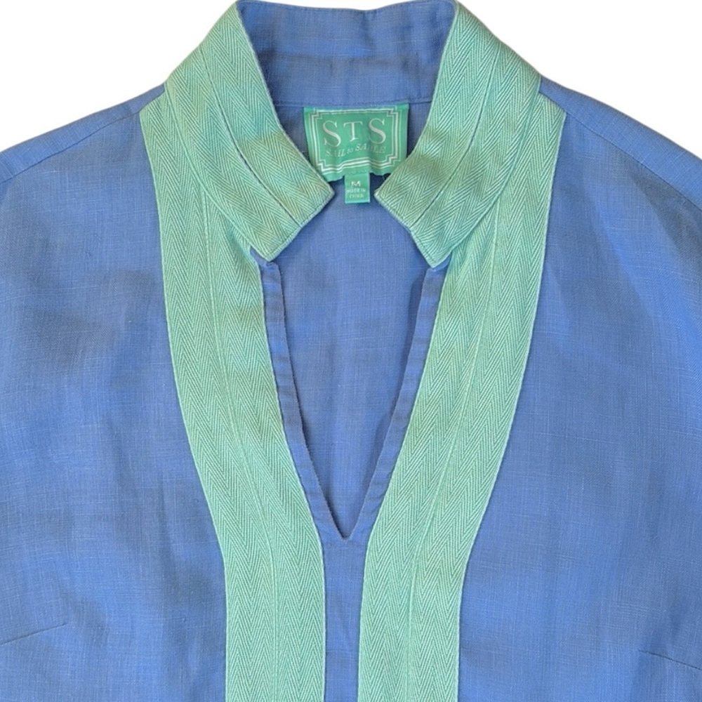 EUC Sail to Sable Linen Tunic Top Blue Mint Green Size Medium - Picture 2 of 10
